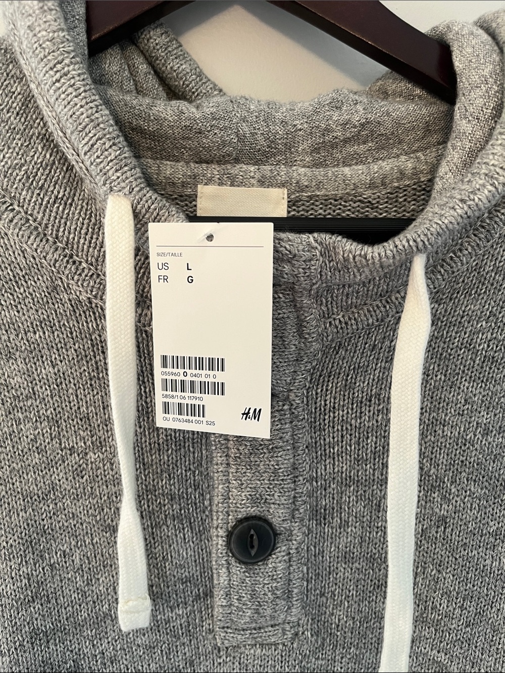 H&M Gray Hooded Knit Pullover with Button Henley - Picture 2 of 4